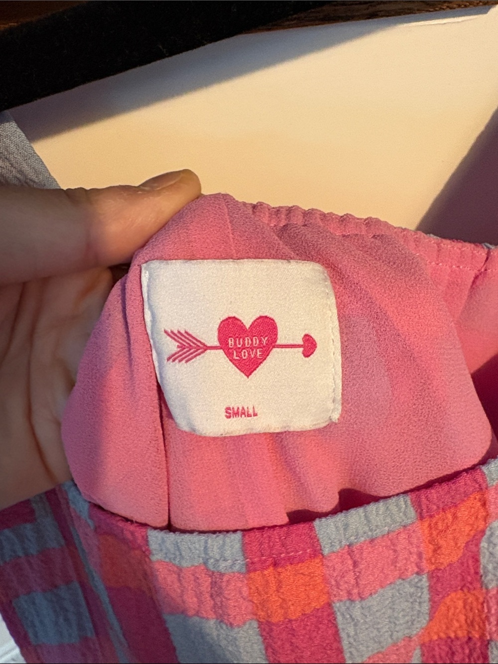 Buddy Love Pink Heart Arrow Blouse with Check Accents - Picture 2 of 2